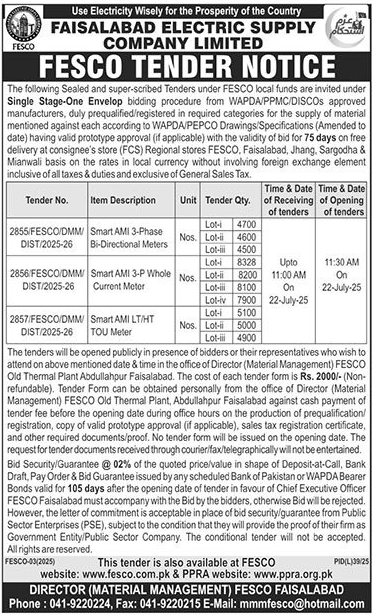Faisalabad Electric Supply Company Limited Tender Notice